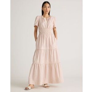 Quince 100% Organic Cotton Tiered Maxi Dress in Terracotta Stripe Size Small